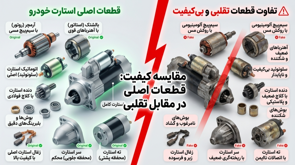 تفاوت قطعات اصلی و تقلبی استارت خودرو