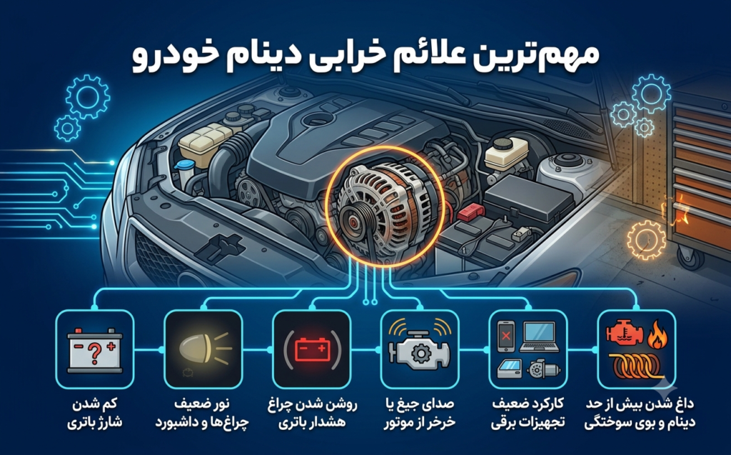 مهم‌ترین علائم خرابی دینام خودرو